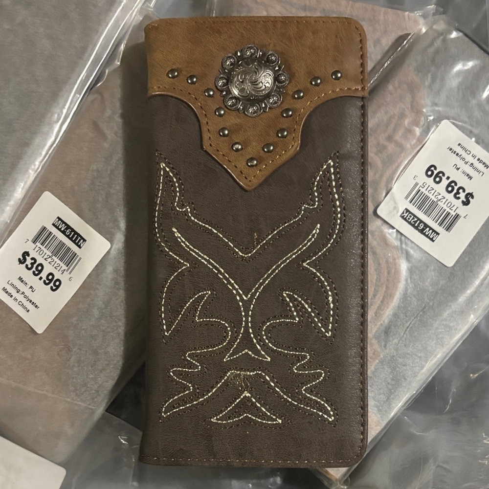 Montana West Brown and Tan Western Embroidered Money Clip Wallet